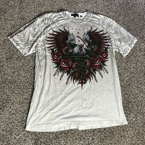 Affliction Black Label Shirt Men Large White Y2K Grunge Skater Bedazzle Goth Emo